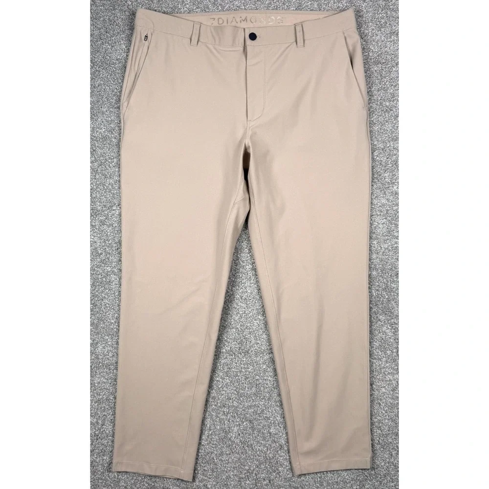 7 Diamonds 7 Pocket Chino Athletic Fit Pants Men's 36x30 Tan Stretch Golf Travel